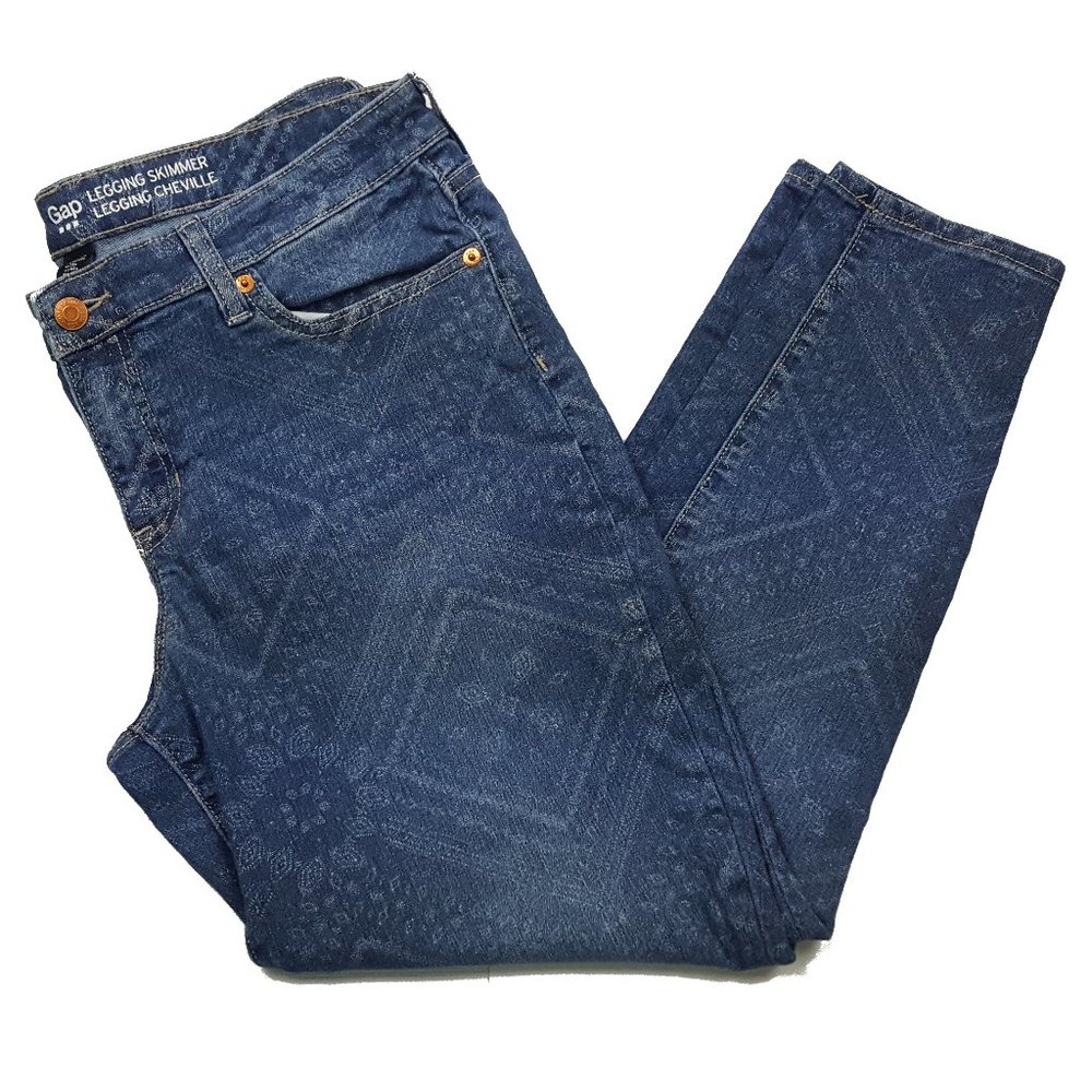 Gap Legging Skimmer Jeans, Geometric Print Medium Wash Blue